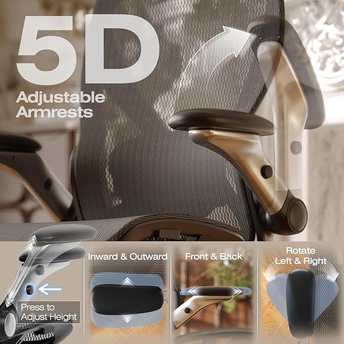 ELABEST X100 Ergonomic Office Chair with Footrest, Big and Tall Home Desk Chair with 5D Flip-Up Arms, Adjustable 3D Lumbar Support,High Back Rolling Computer Chair, Swivel Mesh Chairs (Midnight Mist)