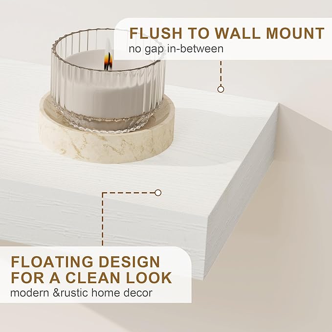 Fun Memories Floating Shelves for Wall, 32Inch Floating Shelves Set of 2, Hanging Shelf with Invisible Brackets, Wood Shelves for Living Room, Bedroom, Kitchen, White