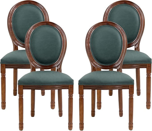 Nrizc French Country Dining Chairs Set of 4, Farmhouse Dining Room Chairs with Round Back, Solid Walnut Wood Legs, Oval Side Chairs for Kitchen/Bedroom/Dining Room