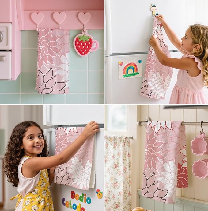 Boho Floral Abstract Waffle Towels, Flower Hand Towel for Bathroom Decor, 16x24 Inch Neutral Pink Flower Dish Tea Towel Decor for Kitchen/Bath/SPA,Gift for Friends.