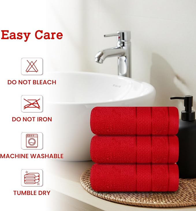 Casa Lino Face Towels & Body Wash Cloths for Showering - 100% Cotton Wash Cloths for Bathroom - Highly Absorbent & Quick Drying Washcloth Set - Cotton Washcloths 24 Pack (12" x 12") - (Red)