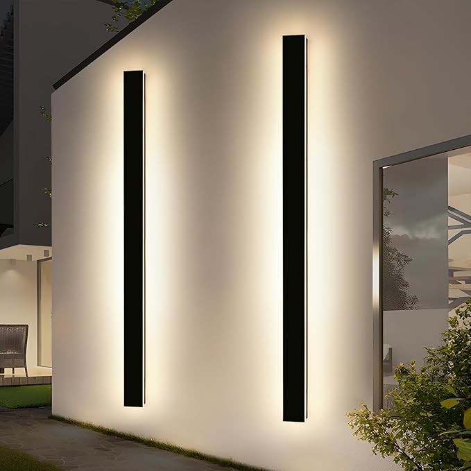 2 Pack Modern Outdoor Wall Light, 71inch Black Exterior Wall Mount Light Fixtures, 3 Color 3000K/4500K/6000K, IP65 Waterproof, Porch Wall Sconce, Long Linear Outside Lighting for Patio Garage Garden