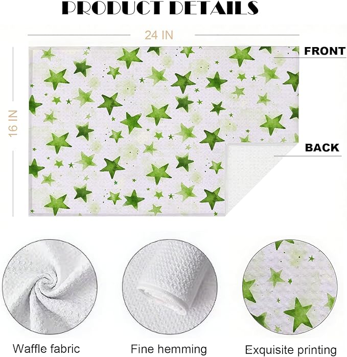 2-Pack Watercolor Star Towel, Star Waffle Towels, Nursery & Bathroom Hand Towel, 16x24 Inch Blue & Green Dish Tea Towel Decor for Kitchen & Nursery & Bathroom, Gift For Friends & Homeowners.