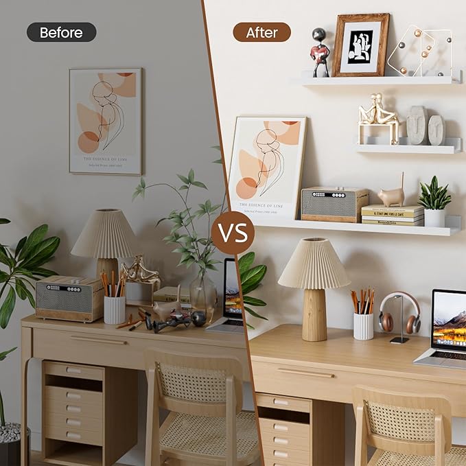 Heimlove Floating Shelves Set of 6, 24" Wall Mounted Picture Ledge, Display Shelf Organizer for Decor Storage, Wall Mounted Shelves for Living Room, Bedroom, Bathroom, Kitchen (Black)