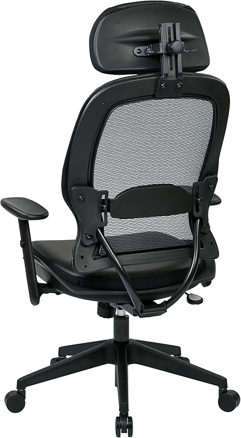 Space Seating Professional AirGrid Back and Padded Black Eco Leather Seat, 2-to-1 Synchro Tilt Control, Adjustable Arms and Tilt Tension with Nylon Base Executives Chair with Adjustable Headrest