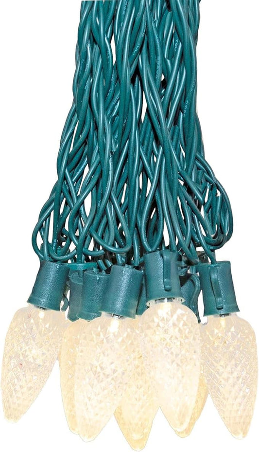 Novelty Lights 25 Feet 25 Light C9 Diamond Faceted LED String Lights, Warm White, Pre-Lamped Holiday Lights on Green Wire, UL Listed Indoor/Outdoor, Connectable End-to-End