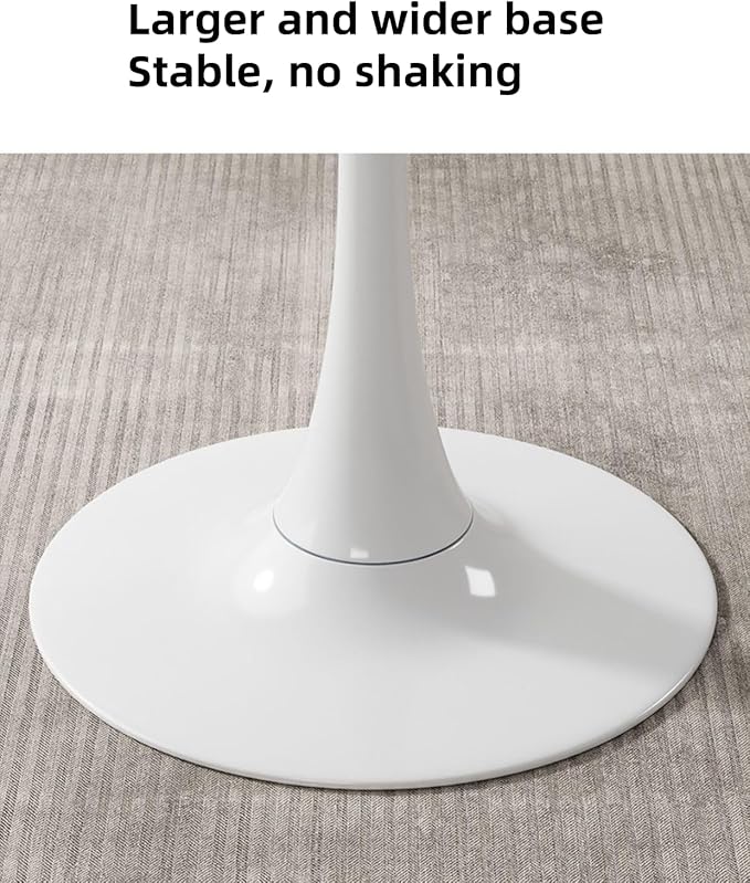 24" Tulip Table for 2-3 Persons Mid-Century Kitchen Table Faux Marble Modern Round Dining Tables Wood MDF Top Steel Base Small for Living Room Balcony Leisure(White, 23.6")