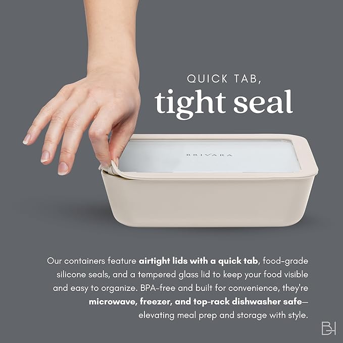 Ceramic Coated Glass Food Storage Container | No PTFE, PFOA, PFAS, and BPA | Reusable Non Toxic Meal Prep Container with Glass Lid | Easy To Store | 2.5 Cup Square [Crema]