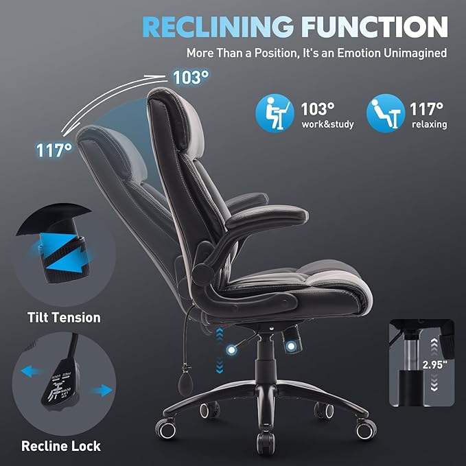 Heavy Duty High-Back Office Chair, Ergonomic Home Computer Chair with Lumbar Support & Tilt Lock, Big and Tall Executive Office Chairs for Work, Black