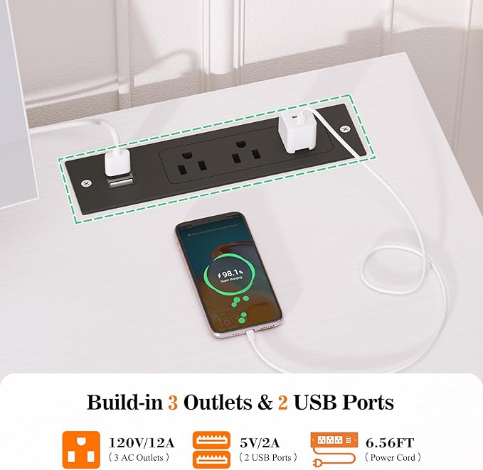 Cyclysio Vanity Desk with Mirror and Lights, 36'' Makeup Vanity Desk with Power Outlet, Small Vanities Set Dressing Table with Drawers for Bedroom, White