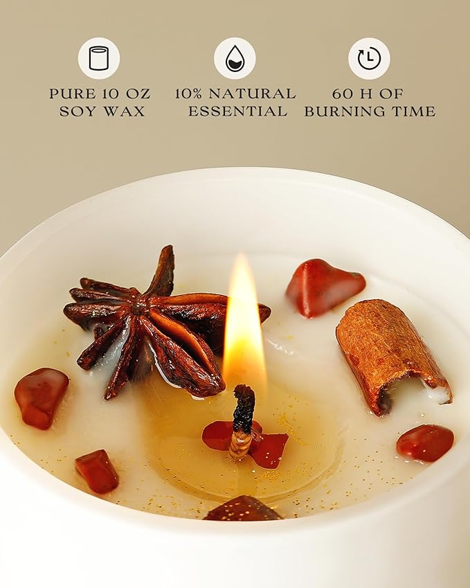 AOOVOO Apple Cinnamon Scented Candles for Women - Aromatherapy Candle with Crystals Inside, 10oz Soy Candles for Home Scented, Birthday Gifts Christmas Candle for Women Mom