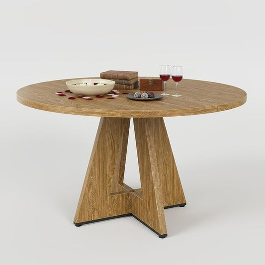 Farini 47" Round Dining Table for 4-6,Modern Kitchen Room Table with Wood Top & Sturdy Metal Base,Large Round Dinner Table for Dining Room,Walnut