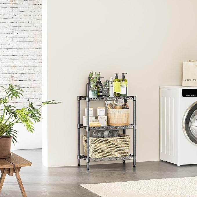 IZEUK 3-Tier Steel Storage Shelves, Heavy Duty Metal Shelf Wire Shelving Rack for Pantry, Kitchen, Living Room, or Office Organization (21.7" W x 11.8" D x 28.6" H, 750LBS, Black)