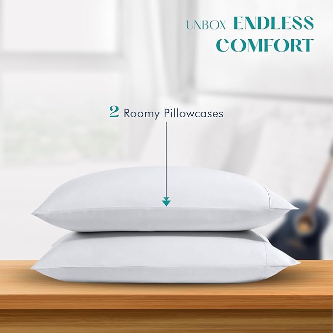 XOOX Linen 100% Egyptian Cotton Pillow Cases Standard/Queen Size Set of 2 - Luxury 1200 Thread Count Sateen White Pillow Cases, Silky Soft Cooling Pillowcases Fits Standard & Queen Size Pillows
