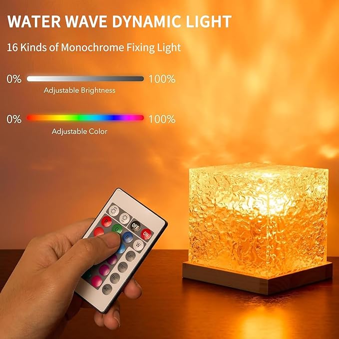 Ocean Wave Projector Light, 16-Color Luminorthe Cube Lamp & App Remote, 3D Holographic Water Ripple Romantic Ambient Lighting for Child's Room, Meditation Relaxation, Night Light