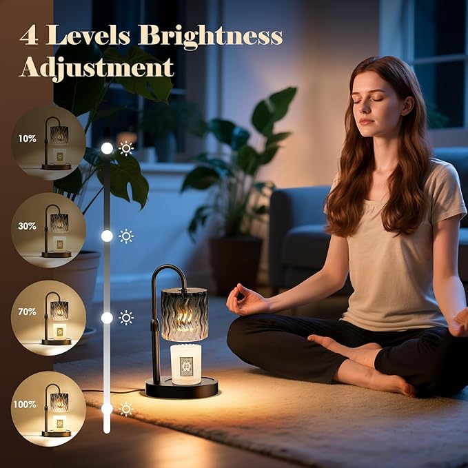 Candle Warmer Lamp with Timer, Dimmable Candle Lamp Warmer for Home Decor, Adjustable Height Wax Melt Warmer Lamp with 2 Bulbs Birthday Christmas Gifts for Women (Black)