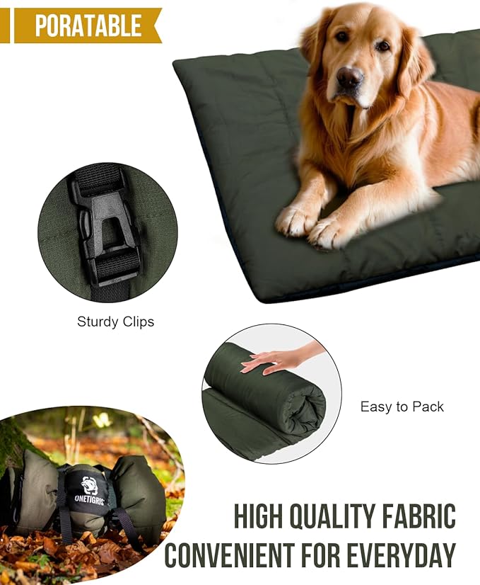 ONETIGRIS Large Dog Bed Washable Matteress Anti Slip Cushion for Pets Sleeping, 3.6ft by 2.2ft Water-Resistant Pet Bed for Indoor Outdoor(Green,L)