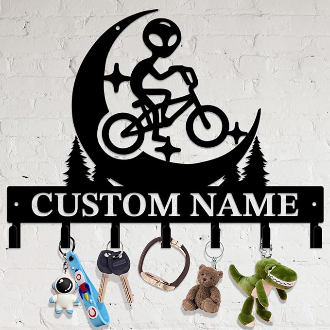 Personalized Custom Alien ET Metal Wall Keys Hooks,Clothes Hooks Alien ET Art coat racks,door holder,Black Alien ET decorations for home,Entrance doors,Hallway, Bedroom,Keys,Hats (Style E)