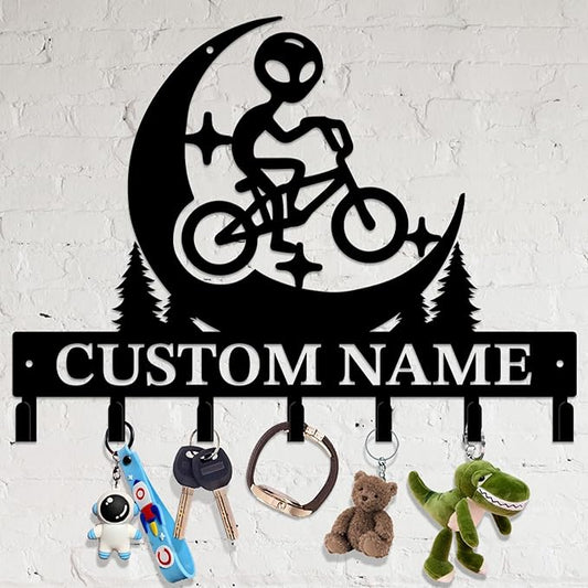 Personalized Custom Alien ET Metal Wall Keys Hooks,Clothes Hooks Alien ET Art coat racks,door holder,Black Alien ET decorations for home,Entrance doors,Hallway, Bedroom,Keys,Hats (Style E)