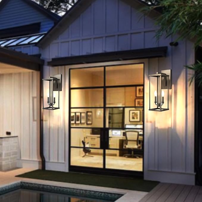 Bestshared Outdoor Wall Sconce Lights, 20 Inch Tall Exterior Wall Lighting Fixtures with Clear Glass, Anti-Rust Modern Black Outside Lantern Lamp for House Front Porch Patio (Black, 20"-1 Pack)