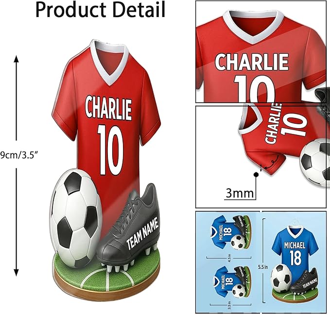 NAZENTI Personalized Soccer Christmas Ornament 2025, Custom Boy or Girl Soccer Player Ornament with Name and Number, Flat 2D Acrylic Tree Decoration, Sports Keepsake Gift for Kids, Teens, Men, Women