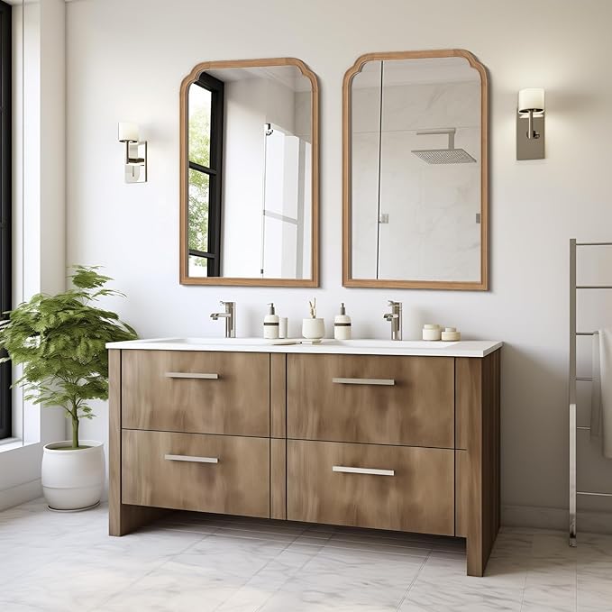 HOMECOOKIN Wood Bathroom Mirrors for Wall Mounted, 24" x 36" Rustic Wood Frame Wall Mirrors Decorative for Living Room or Bedroom Vanity Mirror (Honey-Colored) B