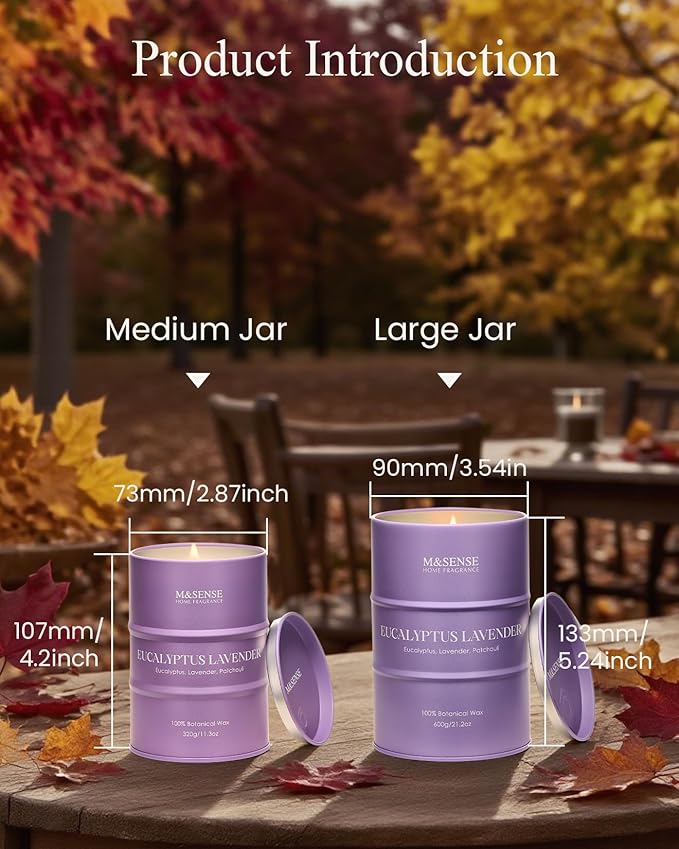 M&SENSE Eucalyptus Lavender Scented Candles Large, Natural Soy Candles 21.2oz 120 Hour Slow Burning,Aromatherapy Candle for Stress Relief Meditation Relaxing