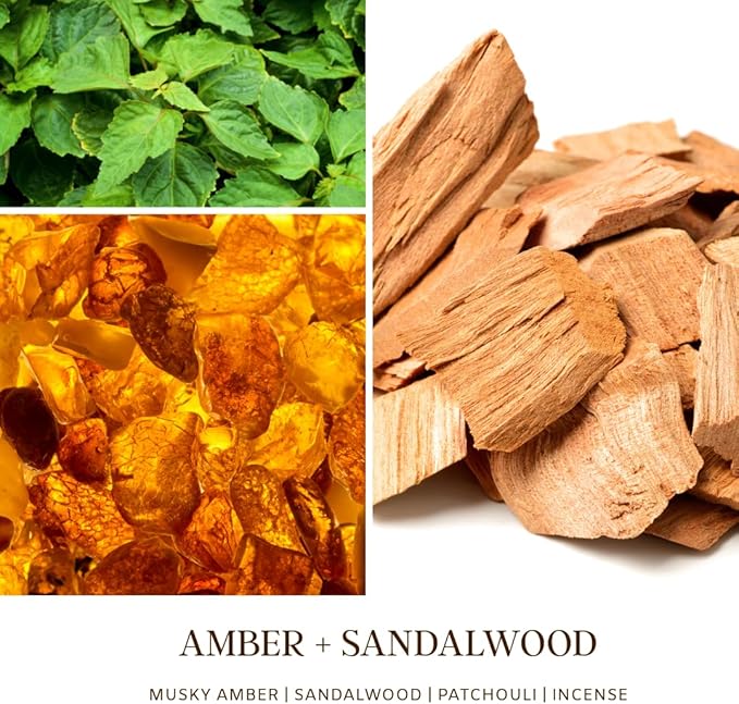 SENSE ISLAND Amber Sandalwood Scented Candles for Men&Women | Natural Soy Candle 7oz, up to 50 Hrs Burn Time Upgraded Formula for Authentic Sandalwood Aroma
