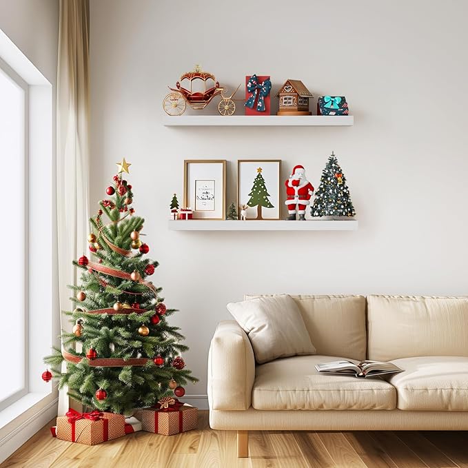 BAYKA Floating Shelves White, 22.5 inches Rustic Wood Wall Mounted Shelves for Bathroom, Bedroom, Living Room, Kitchen & Office, Hanging Display Shelf with 22 lbs Capacity