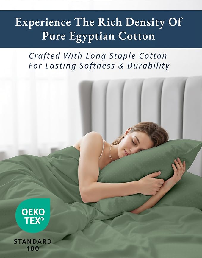 LANE LINEN Luxury Hotel Style 100% Egyptian Cotton Bed Sheets King Size, Mercerized Cotton, Silky Finish, No Pill Fade Resistant King Sheets & Pillowcases Jaquard Swiss Dot - Iceberg Green