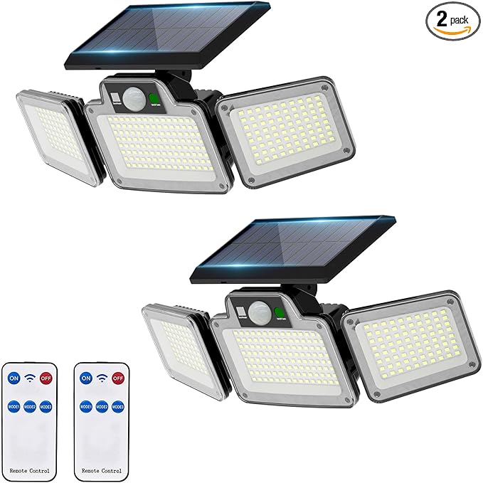 280 LED Solar Flood Security Lights, Solar Outside Lights with Remote Control, Motion Sensor Lights Outdoor, Waterproof for Porch, Patio, Yard, Garage, 2 Pack