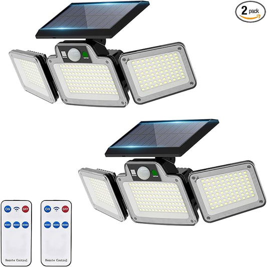 280 LED Solar Flood Security Lights, Solar Outside Lights with Remote Control, Motion Sensor Lights Outdoor, Waterproof for Porch, Patio, Yard, Garage, 2 Pack