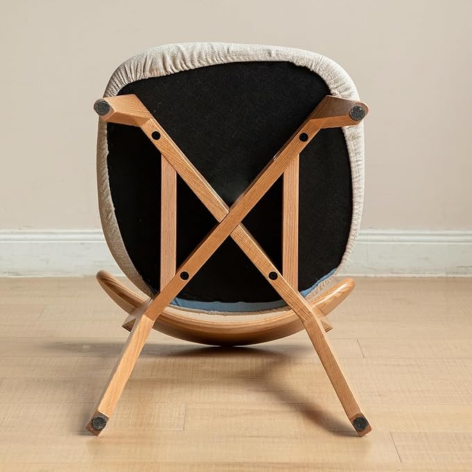 Solid Wood Dining Chair,FAS-Grade North American Oak, Ergonomic Curved Backrest & Pear White Thick Upholstered Seats,Oak Padded Dining Chair for Heavy People,Easy Assembly,400 lb Capacity