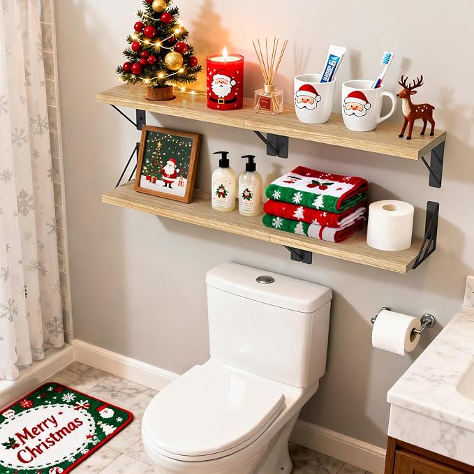 BAYKA Shelves for Bedroom Decor, Floating Wall Shelf for Living Room Kitchen Storage, Wall Mounted Rustic Shelves for Kids Books, Corner Shelf for Bathroom(Carbonized Brown,Set of 4)