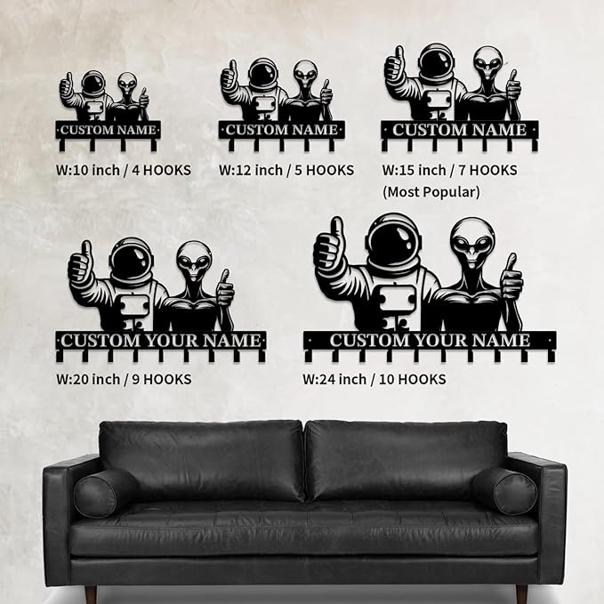 Personalized Custom Alien ET Metal Wall Keys Hooks,Clothes Hooks Alien ET Art coat racks,door holder,Black Alien ET decorations for home,Entrance doors,Hallway, Bedroom,Keys,Hats (Style N)