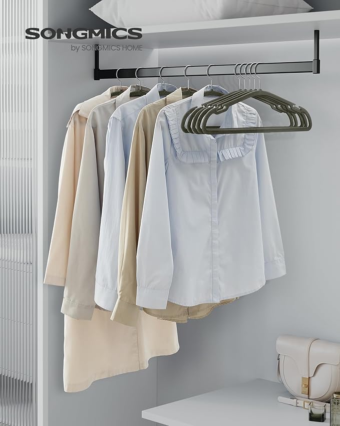 SONGMICS Velvet Hangers 50 Pack, Non-Slip Clothes Hangers, 17 x 8.3 Inches, Coat Hangers with Wide Shoulder Notches, Pants Bar, 360° Swivel Hook, Space-Saving, for Closet, Gray UCRF039G02