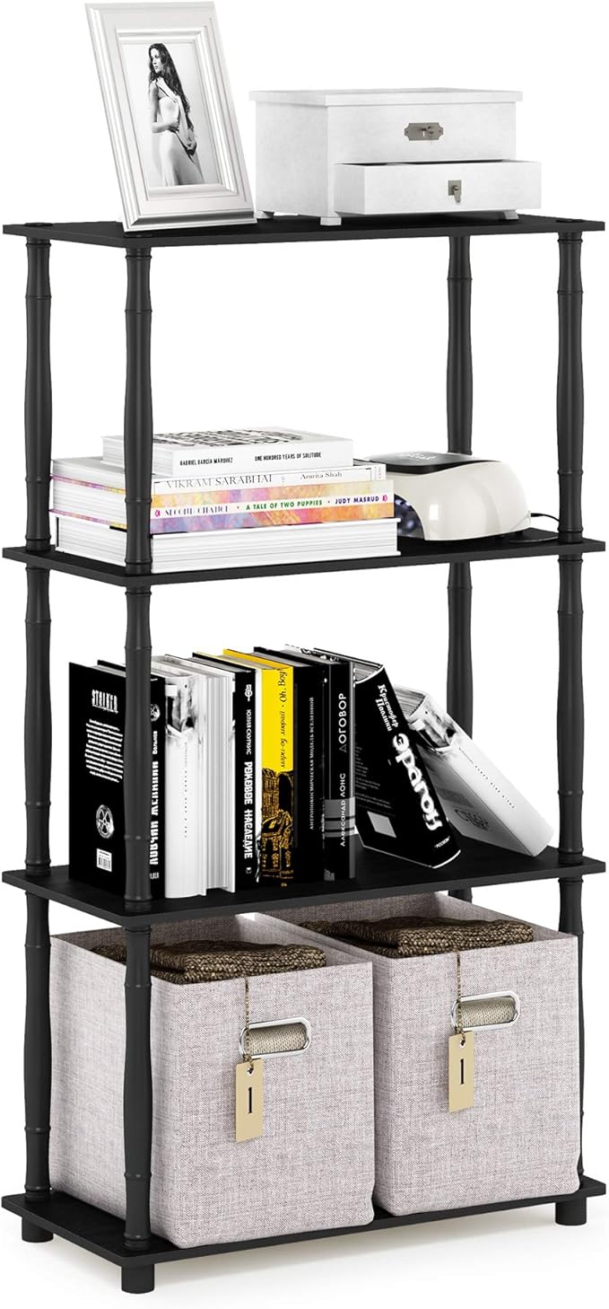 Furinno Turn-N-Tube 4-Tier Multipurpose Shelf Display Rack, Classic Tubes, Americano/Black
