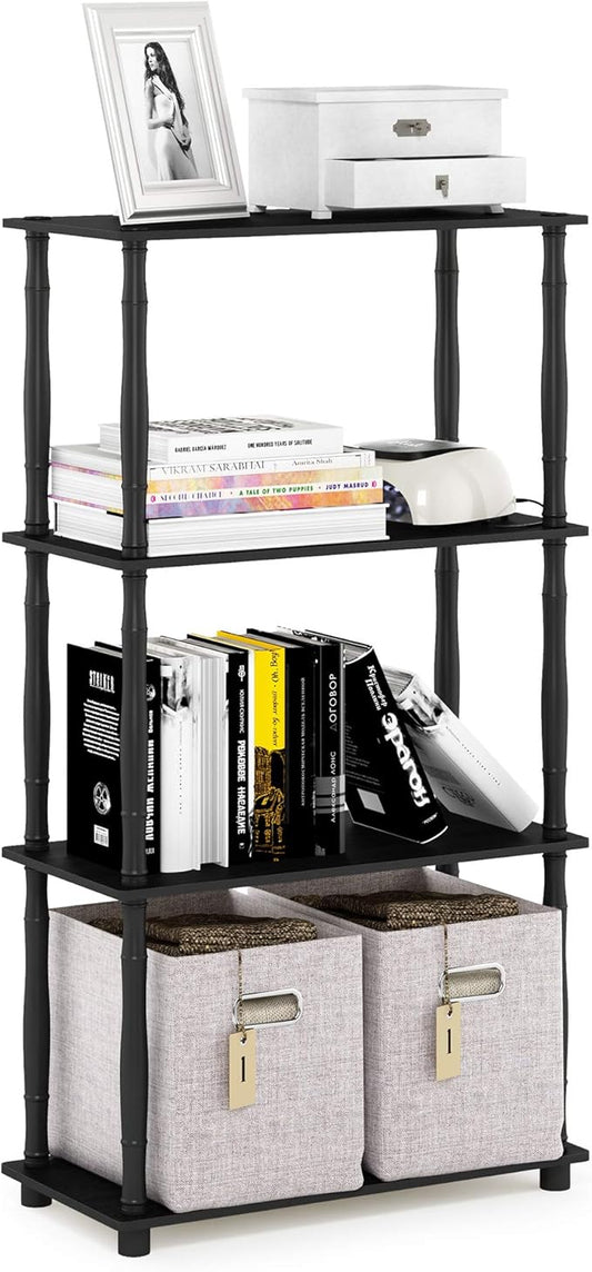 Furinno Turn-N-Tube 4-Tier Multipurpose Shelf Display Rack, Classic Tubes, Americano/Black
