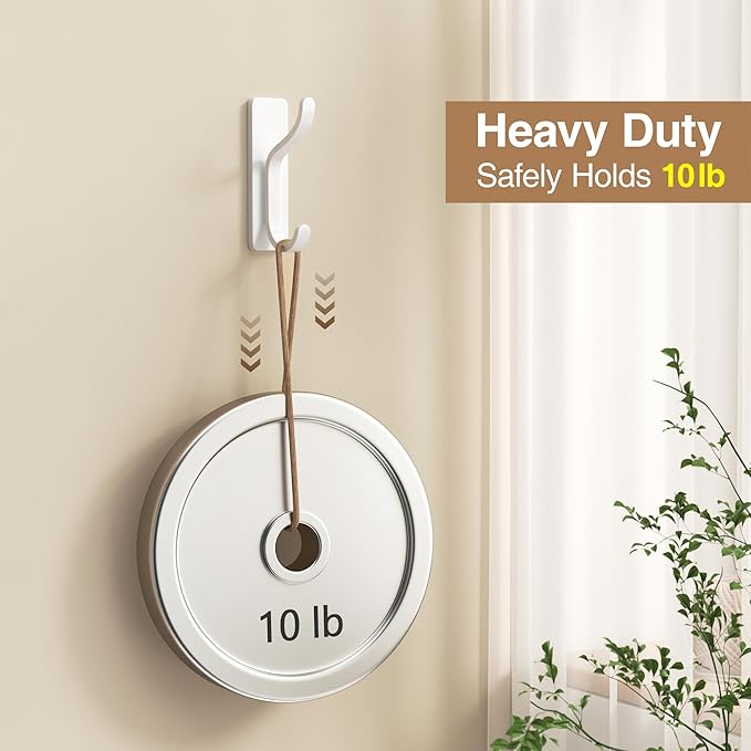 pickpiff 10-Pack Adhesive Wall Coat Hooks - Heavy Duty Stick-On Door Hanger, Metal Hook for Hanging Towel,Purse, Robe, Backpack, Jacket, Clothes - for Bathroom,Dorm, Closet, Kitchen - White