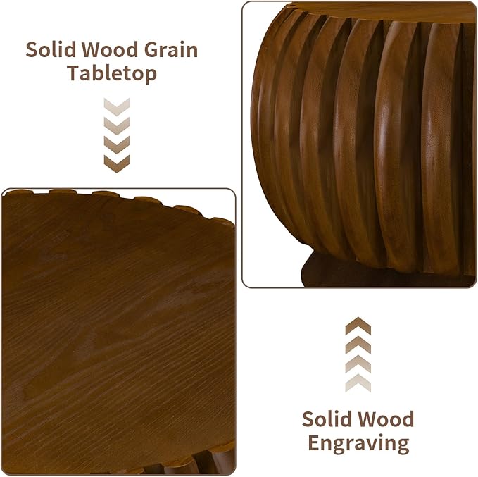 26.37'' Round Drum Coffee Table for Living Room Modern Rustic Farmhouse Wood Circle Coffee Tables with Fluted Pedestal Center Tables Tea Tables for Apartment Office Walnut