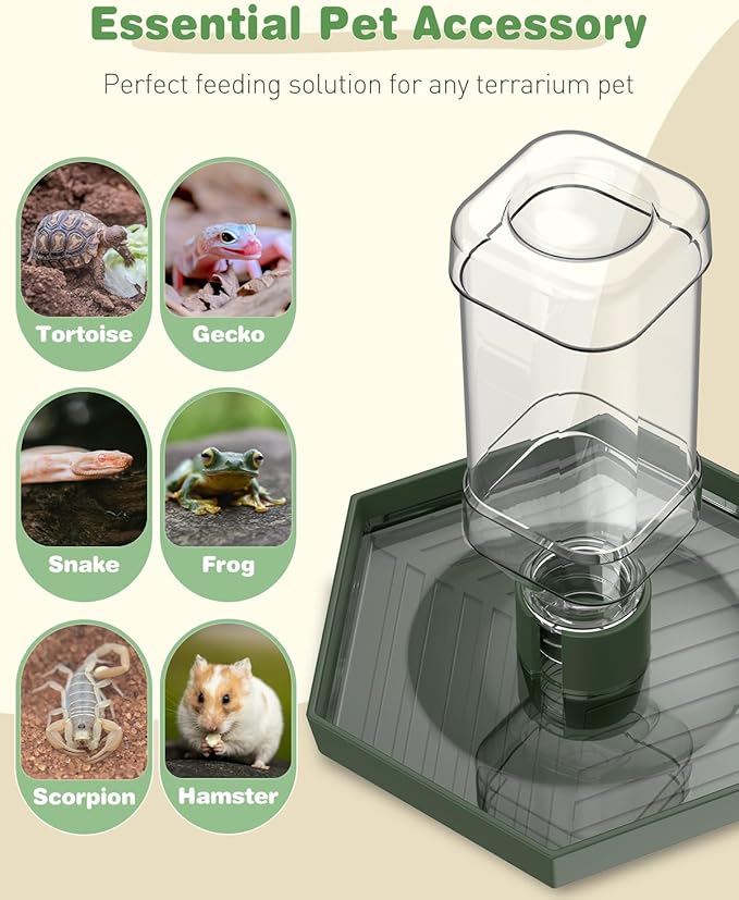 Pawfly Reptile Water Feeder, Tortoise Water Dish, Snake Bearded Dragon Water Bowl, Terrarium Automatic Water Dispenser for Turtle Gecko Lizard and Chameleon, Large