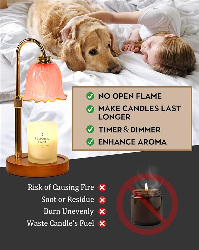 Candle Warmer Lamp, Gold Candle Lamp Warmer with Timer & Dimmer with 2 Bulbs, Birthday Gifts for Mom, Christmas Gifts for Women, New Home Bedroom Decor, Height Adjustable