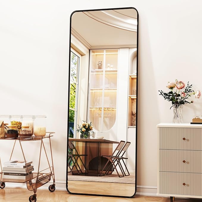 Full Length Mirror 23"x66", Large Floor Mirror with Rectangle Rounded Corners, Gold Aluminum Alloy Frame, Wall Mirror for Full Body