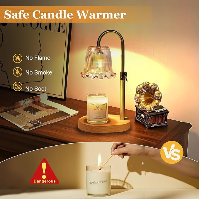 Candle Warmer Lamp with Timer Dimmable, Birthday Gifts for Women Mom, House Warming Gifts New Home Decor, Wax Melt Warmer for Jar Candles with 2 Bulbs