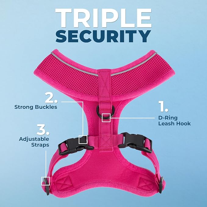 Best Pet Supplies Voyager Aerolite No Pull Mesh Dog Harness, Reflective Stitching, Breathable Harness, Adjustable for Walking, Training, Running, Heavy Duty and Durable, Fuchsia, XS