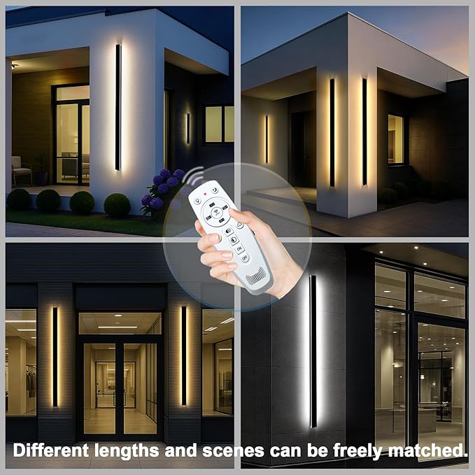 70.87 Inch Long Outdoor Wall Sconces Set of 2, 3CCT Color Selectable Modern Wall Light with Remote Control, IP65 Waterproof Exterior Linear Wall Light for House Garage 3000K-6000K