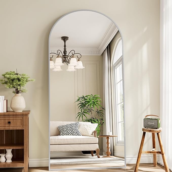 Oversized Full Length Mirror, 35"x78" Large Arched Floor Mirror Full Length with Stand, Room Decor Big Full Body Mirror with HD Tempered Glass Aluminum Frame for Bedroom Living Room, Silver