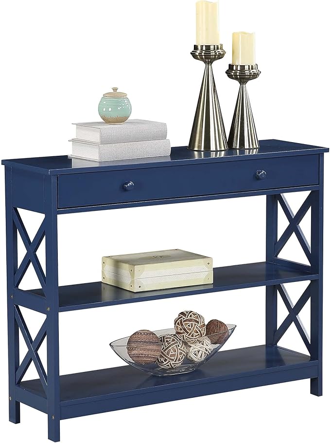 Convenience Concepts Oxford 1 Drawer Console Table with Shelves, Cobalt Blue