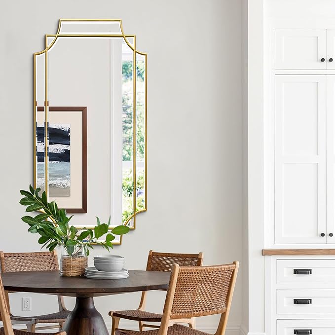 Gold Beveled Mirror, 24"x47.2" Bathroom Mirrors for Over Sink, Large Rectangle Vanity Mirror, Modern Elegant Decorative Mirrors for Living Room Bedroom Fireplace Entryway Hallway