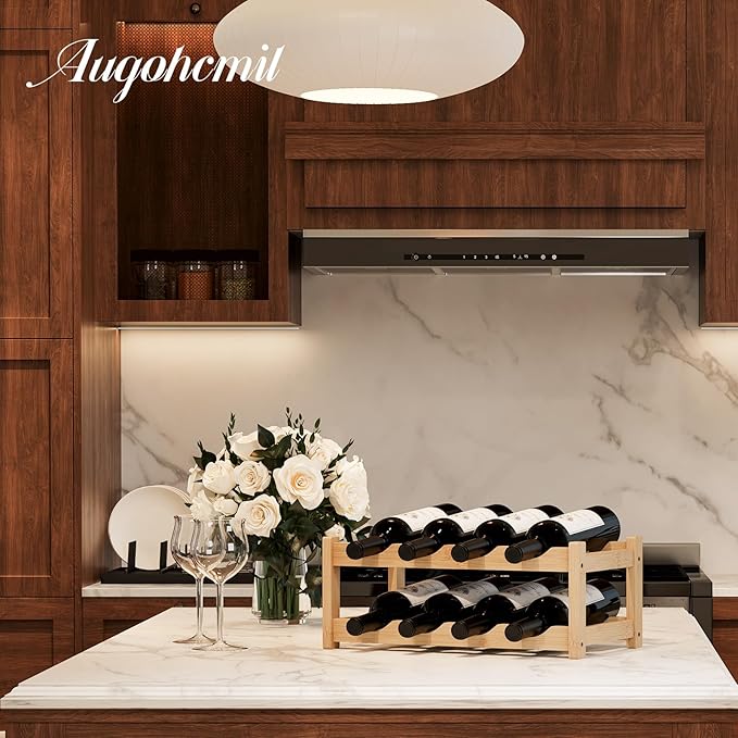 Wine Rack，Bamboo Wine Storage Cabinet Shelf，Countertop Wine Shelf- Freestanding Wine Holder for Kitchen & Pantry (Natural, 2-Tier)